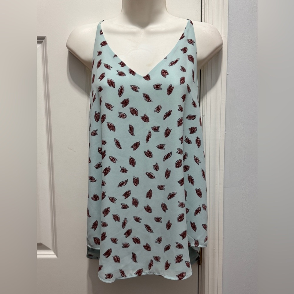 LOFT Light Blue and Burgundy Leaf Print Top size xs
